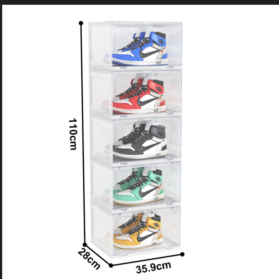 SOGA 5 Tier Transparent Portable Shoe Organiser Sneaker Footwear Folding Plastic Bin Stackable Storage Box with Magnetic Door