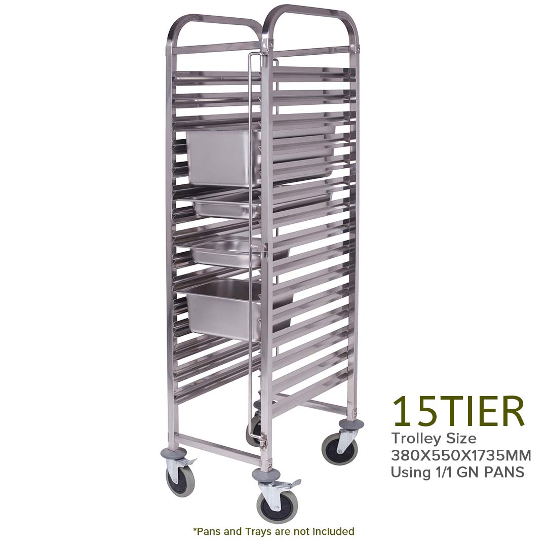 SOGA 2X Gastronorm Trolley 15 Tier Stainless Steel Bakery Trolley Suits GN 1/1 Pans