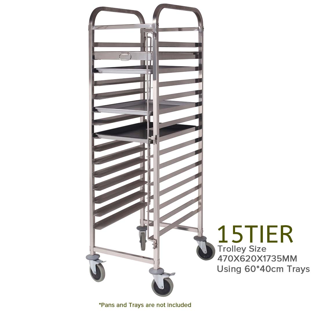 SOGA 2X Gastronorm Trolley 15 Tier Stainless Steel Cake Bakery Trolley Suits 60*40cm Tray