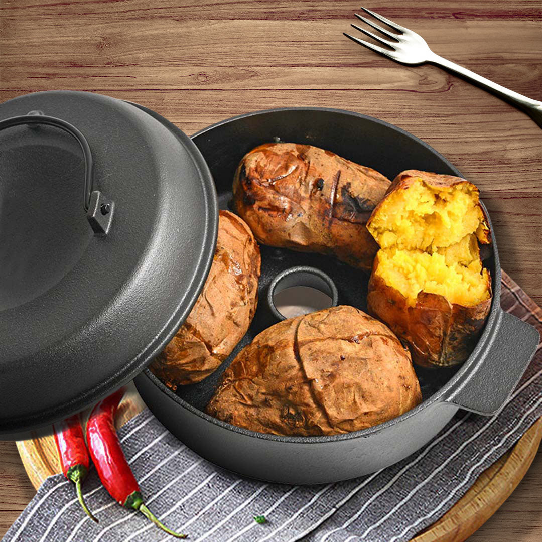 SOGA 2X 28cm Cast Iron Dutch Oven Pre-Seasoned Camping Stew Pot with Lid