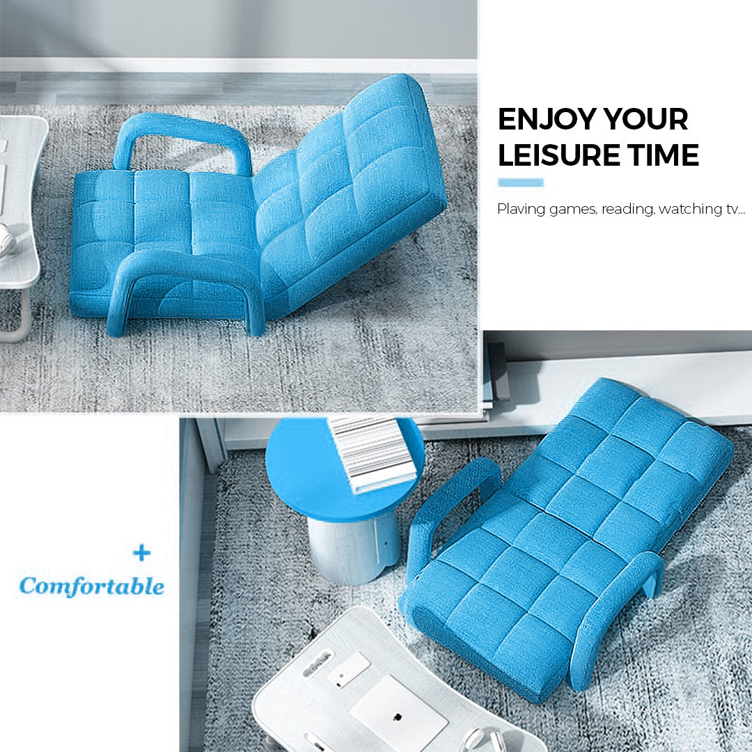 SOGA  Foldable Lounge Cushion Adjustable Floor Lazy Recliner Chair with Armrest Blue
