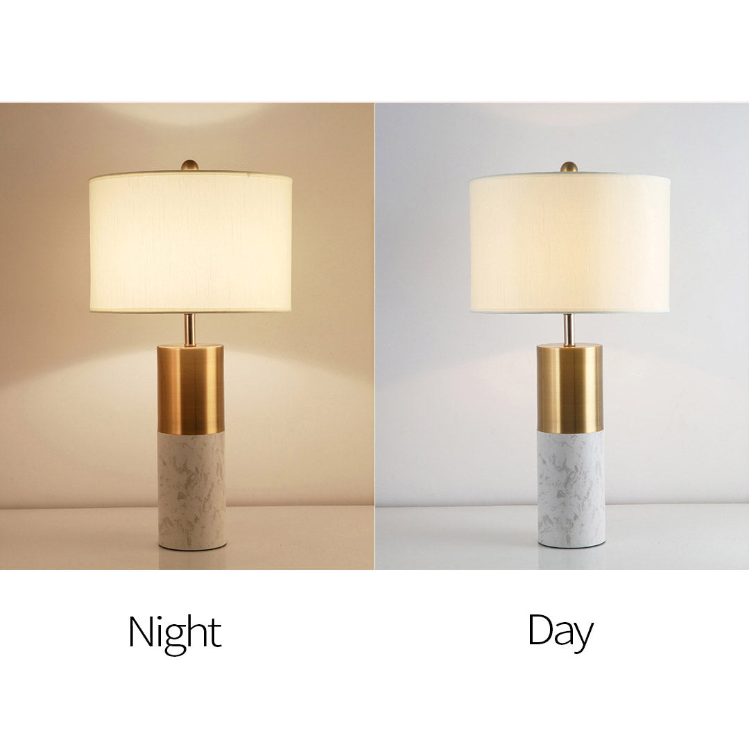 SOGA 2X 60cm White Marble Bedside Modern Desk Table Lamp Living Room Shade with Cylinder Base