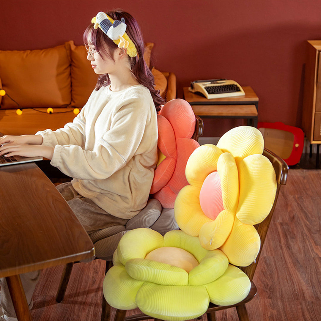 SOGA 2X  Yellow Double Flower Shape Cushion Soft Bedside Floor Plush Pillow Home Decor