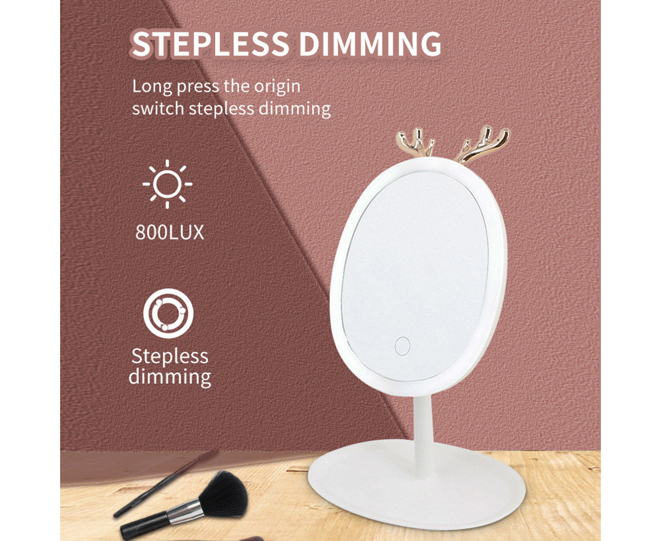 SOGA White Cosmetic Jewelry Storage Organiser with Antler LED Light Mirror Tabletop Vanity Set