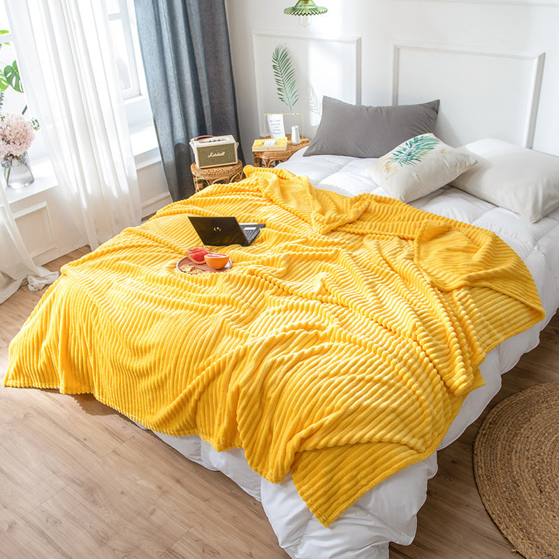 SOGA 2X Yellow Throw Blanket Warm Cozy Striped Pattern Thin Flannel Coverlet Fleece Bed Sofa Comforter