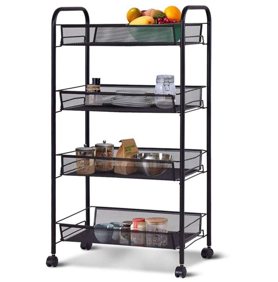 SOGA 2X 4 Tier Steel Black Bee Mesh Kitchen Cart Multi-Functional Shelves Portable Storage Organizer with Wheels