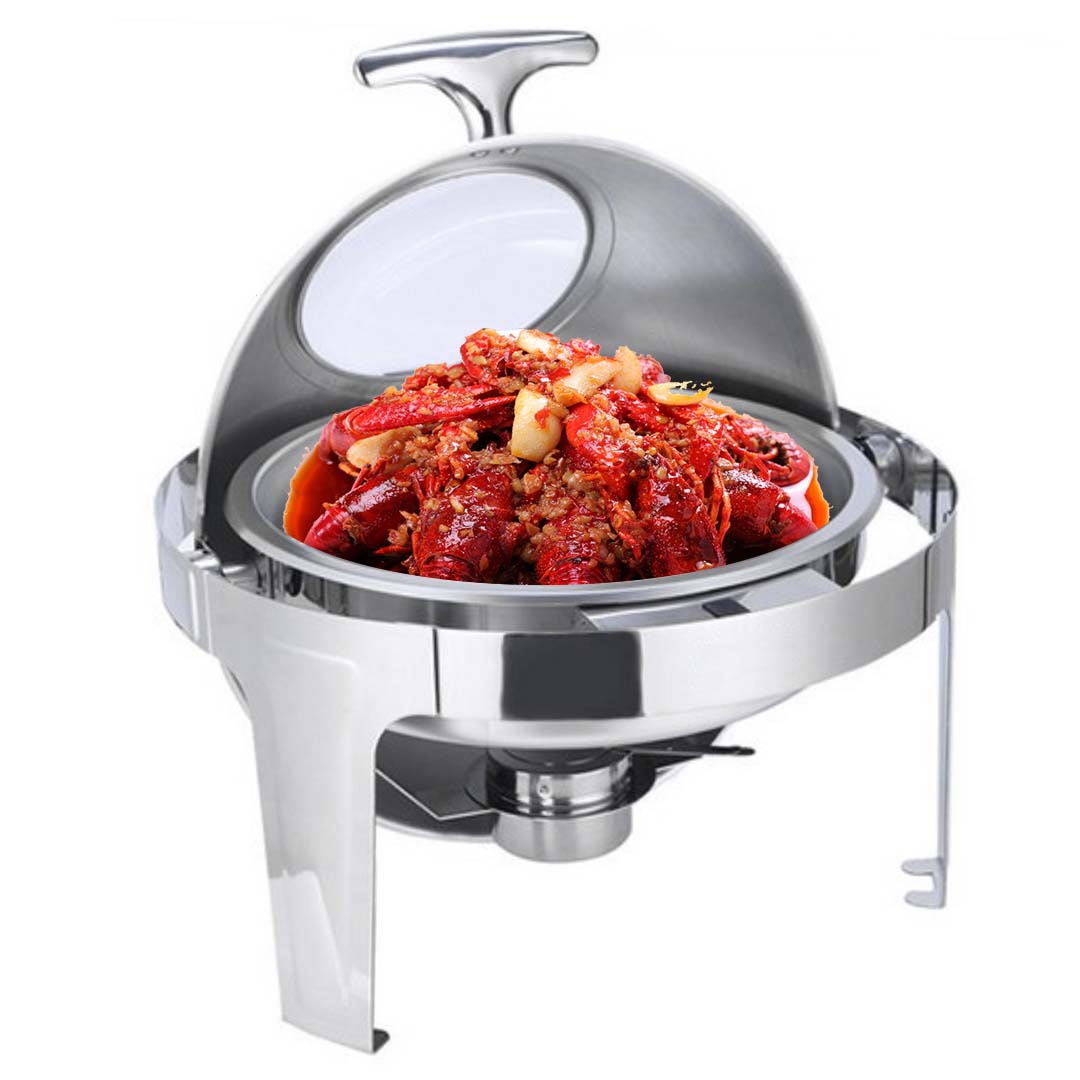 SOGA 2X 6L Round Chafing Stainless Steel Food Warmer with Glass Roll Top