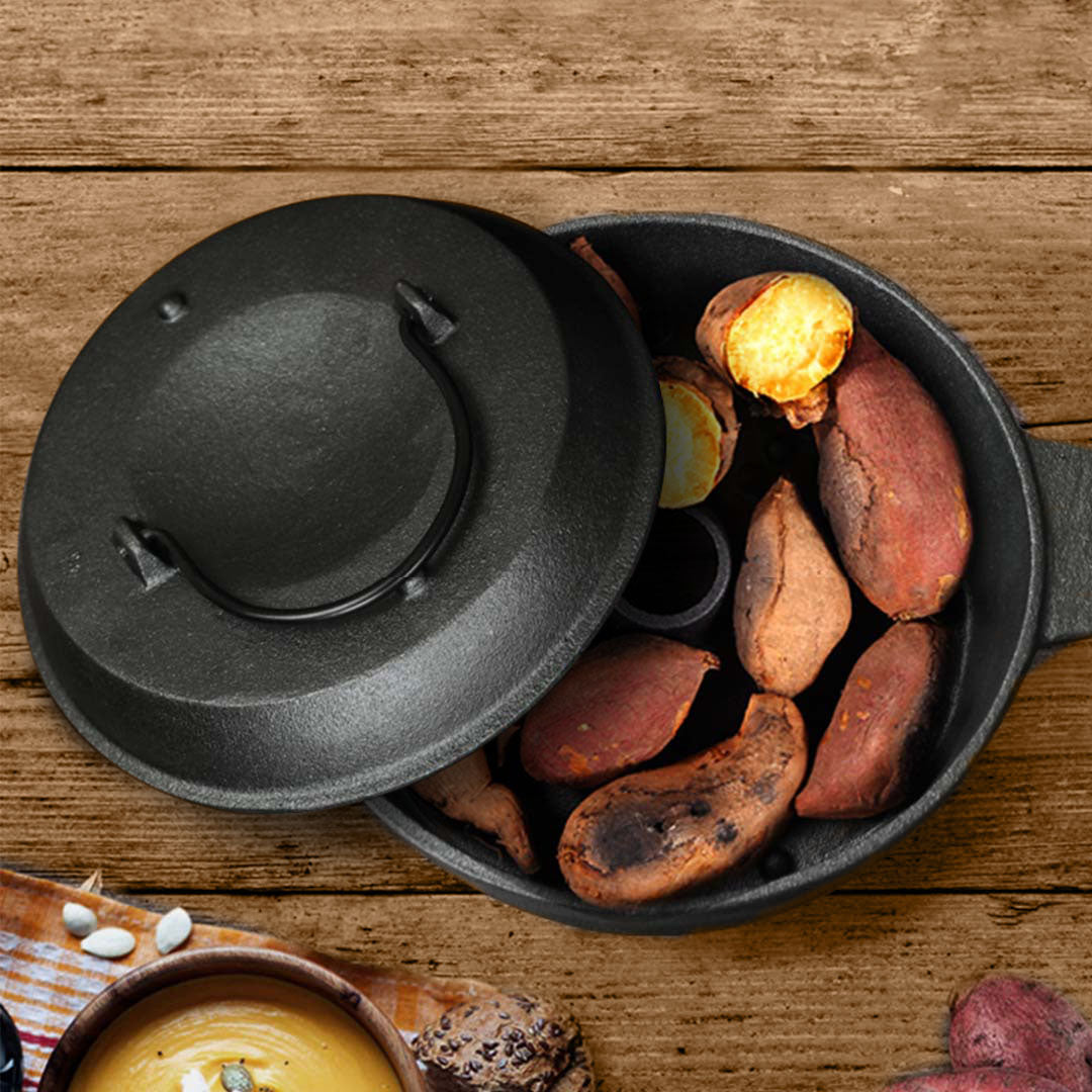 SOGA 2X 28cm Cast Iron Dutch Oven Pre-Seasoned Camping Stew Pot with Lid