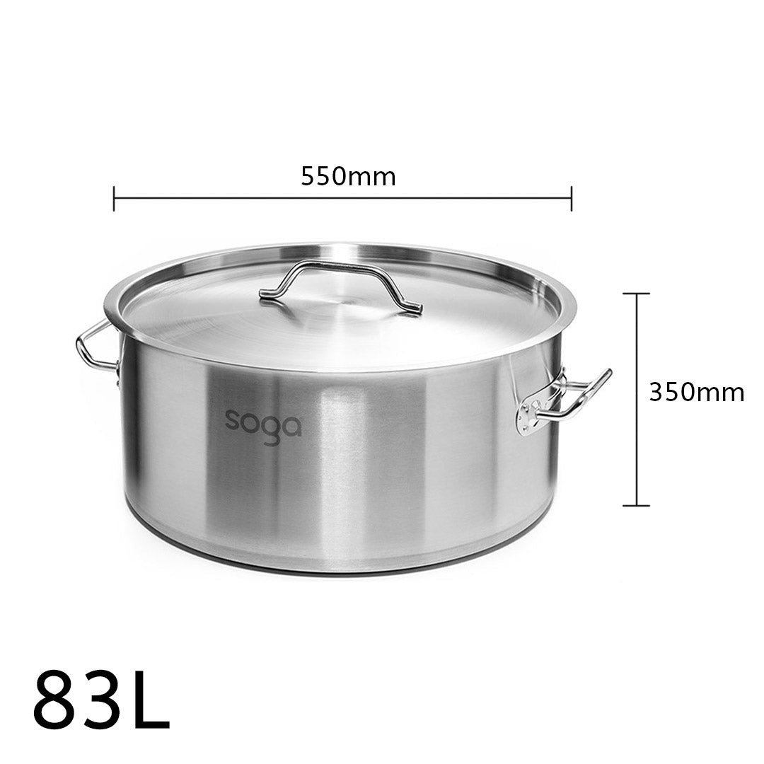 SOGA Stock Pot 83L Top Grade Thick Stainless Steel Stockpot 18/10