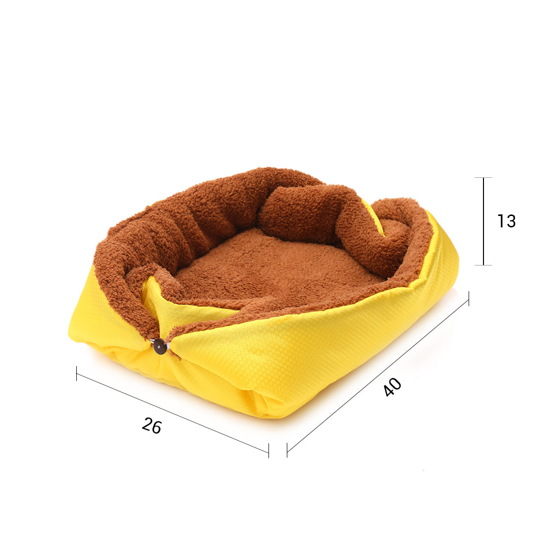 SOGA 2X Yellow Dual-purpose Cushion Nest Cat Dog Bed Warm Plush Kennel Mat Pet Home Travel Essentials