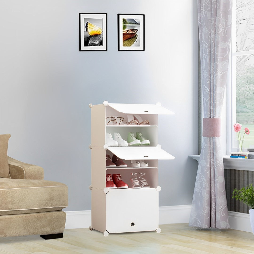 SOGA 5 Tier White Shoe Rack Organizer Sneaker Footwear Storage Stackable Stand Cabinet Portable Wardrobe with Cover