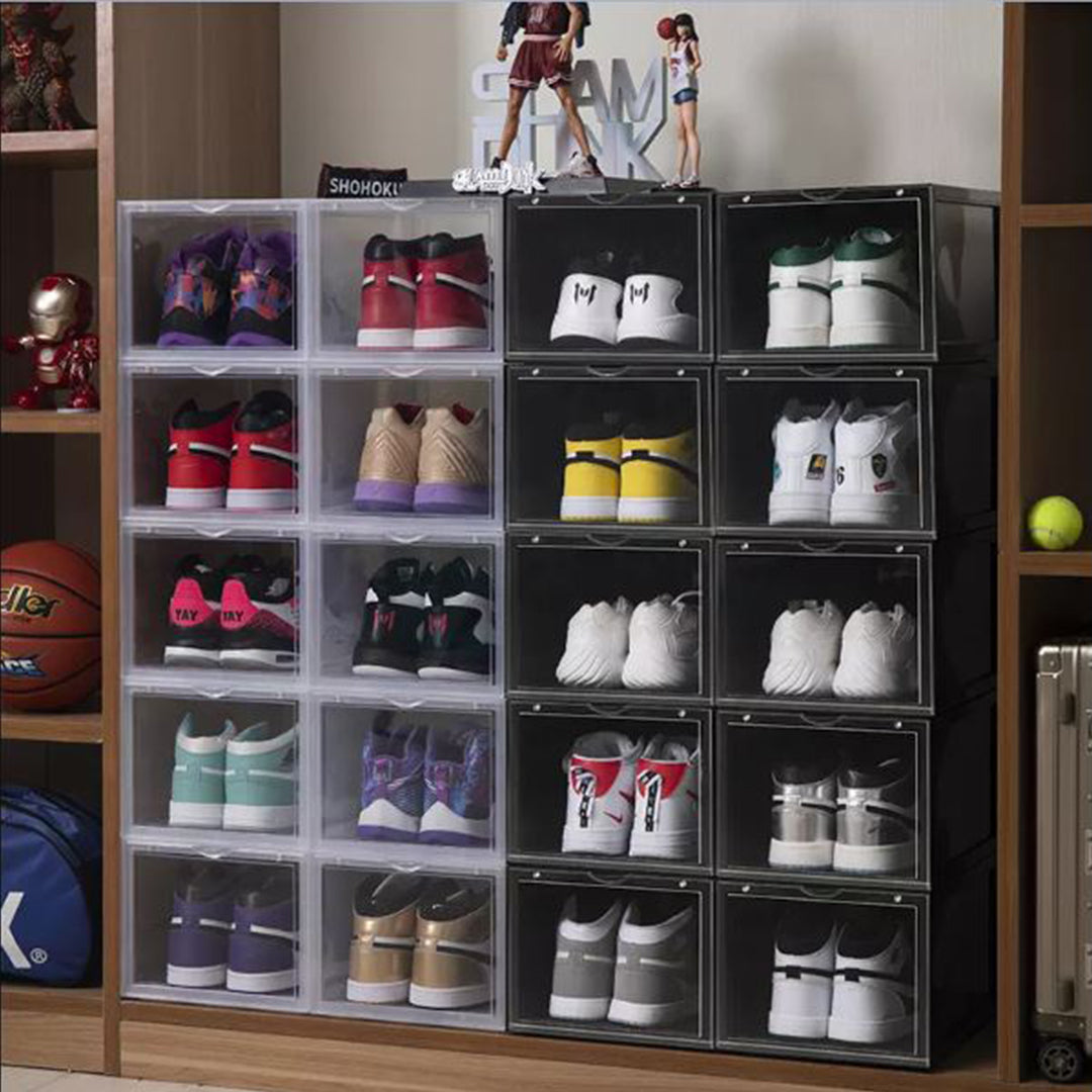 SOGA 5 Tier Transparent Portable Shoe Organiser Sneaker Footwear Folding Plastic Bin Stackable Storage Box with Magnetic Door