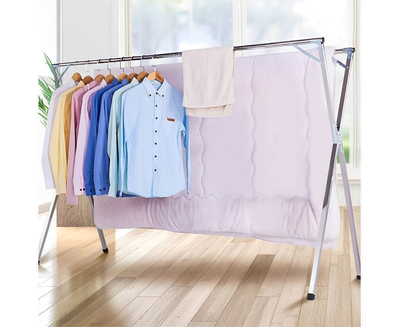 SOGA 2X 2.4m Portable Standing Clothes Drying Rack Foldable Space-Saving Laundry Holder Indoor Outdoor