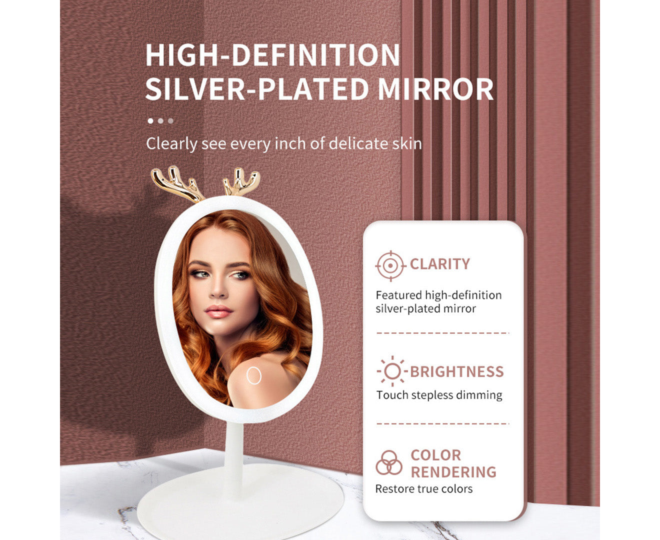 SOGA White Cosmetic Jewelry Storage Organiser with Antler LED Light Mirror Tabletop Vanity Set