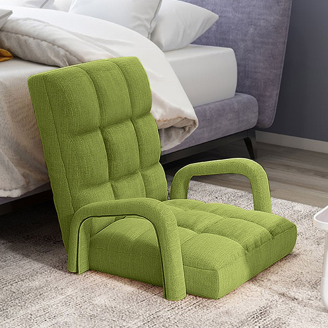 SOGA 2X Foldable Lounge Cushion Adjustable Floor Lazy Recliner Chair with Armrest Yellow Green