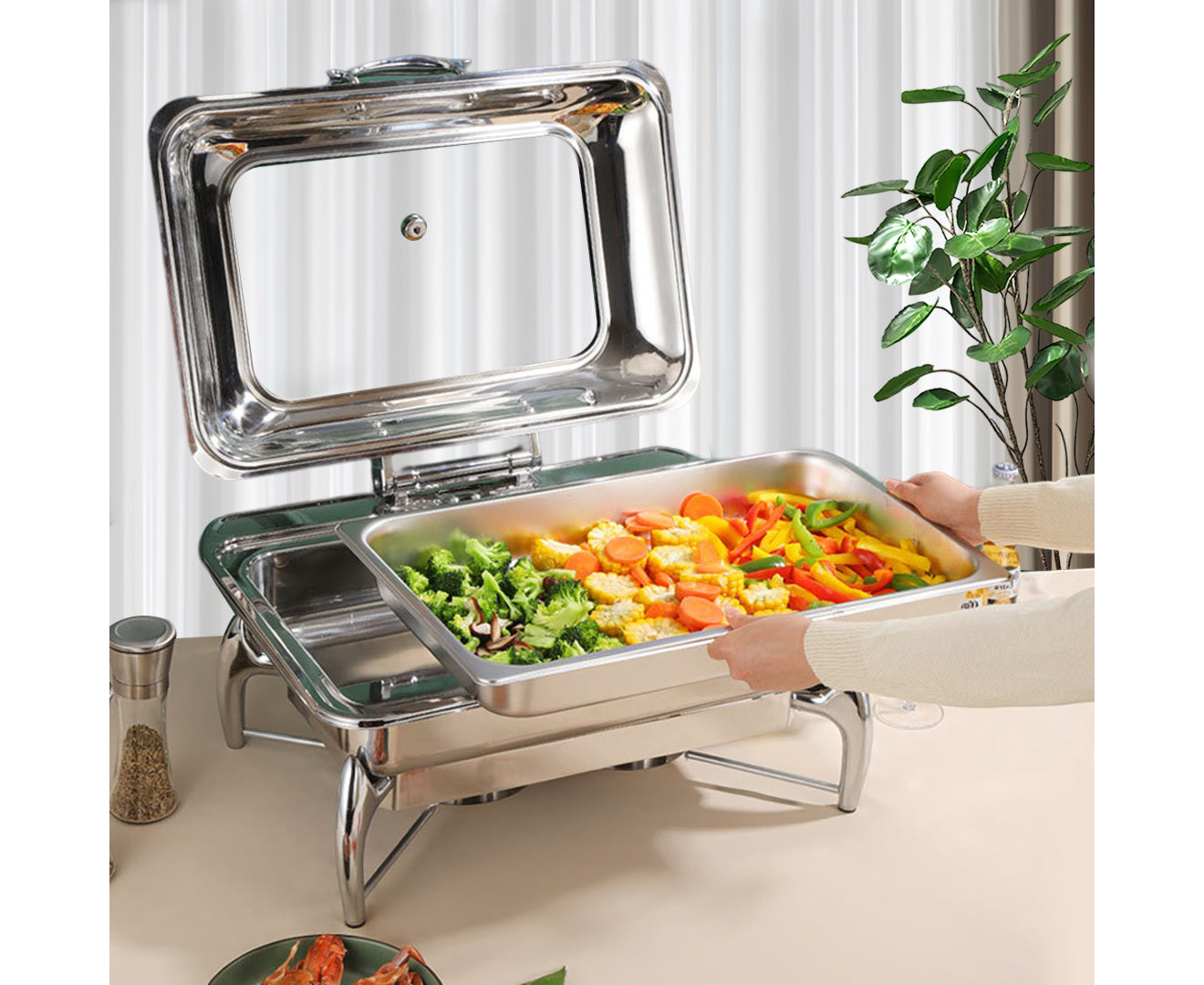 SOGA 2X Stainless Steel Rectangular Chafing Dish Tray Buffet Cater Food Warmer Chafer with Top Lid