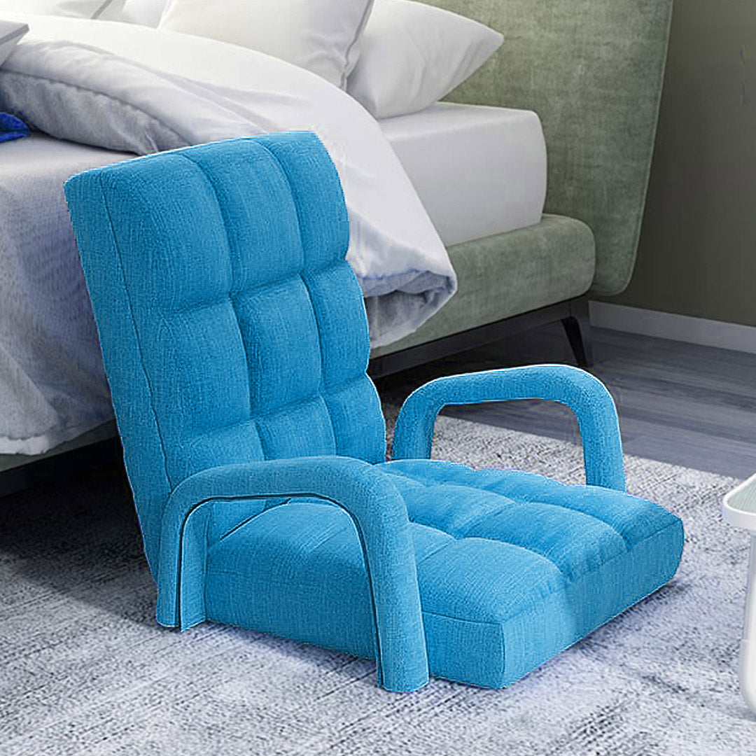 SOGA  Foldable Lounge Cushion Adjustable Floor Lazy Recliner Chair with Armrest Blue
