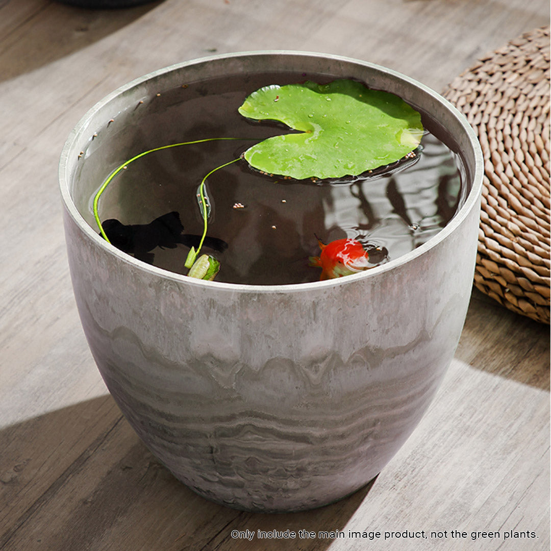 SOGA 2X 27cm Rock Grey Round Resin Plant Flower Pot in Cement Pattern Planter Cachepot for Indoor Home Office