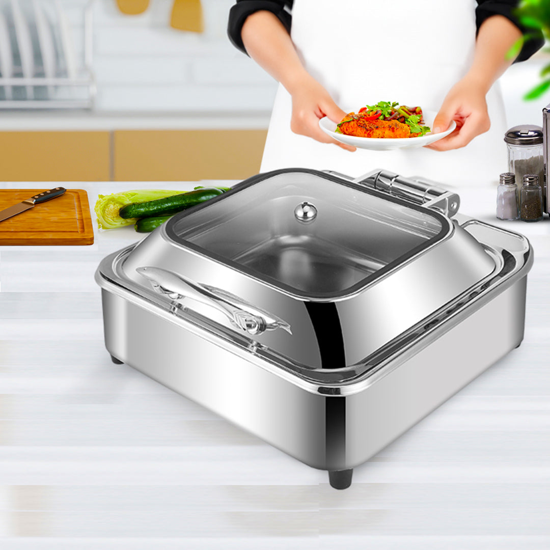 SOGA 2X Stainless Steel Square Chafing Dish Tray Buffet Cater Food Warmer Chafer with Top Lid