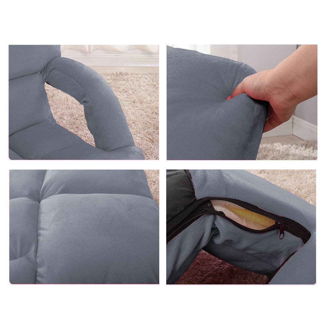 SOGA 4X Foldable Lounge Cushion Adjustable Floor Lazy Recliner Chair with Armrest Grey