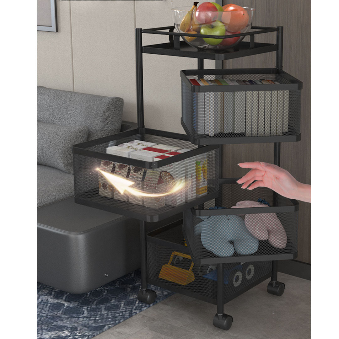 SOGA 2X 4 Tier Steel Square Rotating Kitchen Cart Multi-Functional Shelves Portable Storage Organizer with Wheels