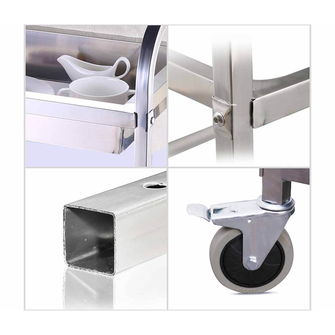 SOGA 2X 2 Tier 75x40x83cm Stainless Steel Kitchen Trolley Bowl Collect Service Food Cart Small