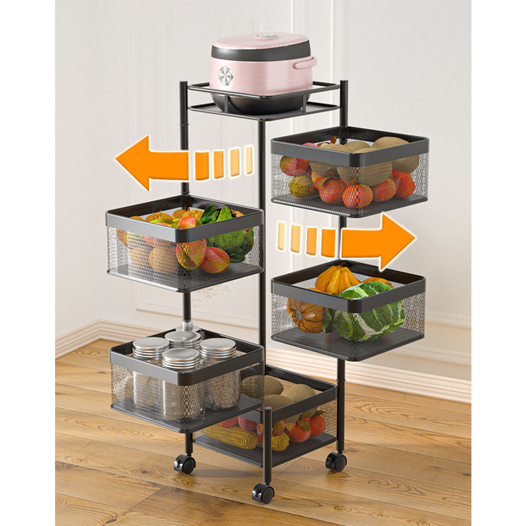 SOGA 2X 5 Tier Steel Square Rotating Kitchen Cart Multi-Functional Shelves Portable Storage Organizer with Wheels