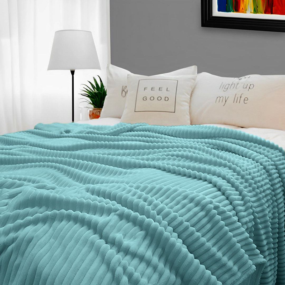 SOGA 2X Sky Blue Throw Blanket Warm Cozy Striped Pattern Thin Flannel Coverlet Fleece Bed Sofa Comforter