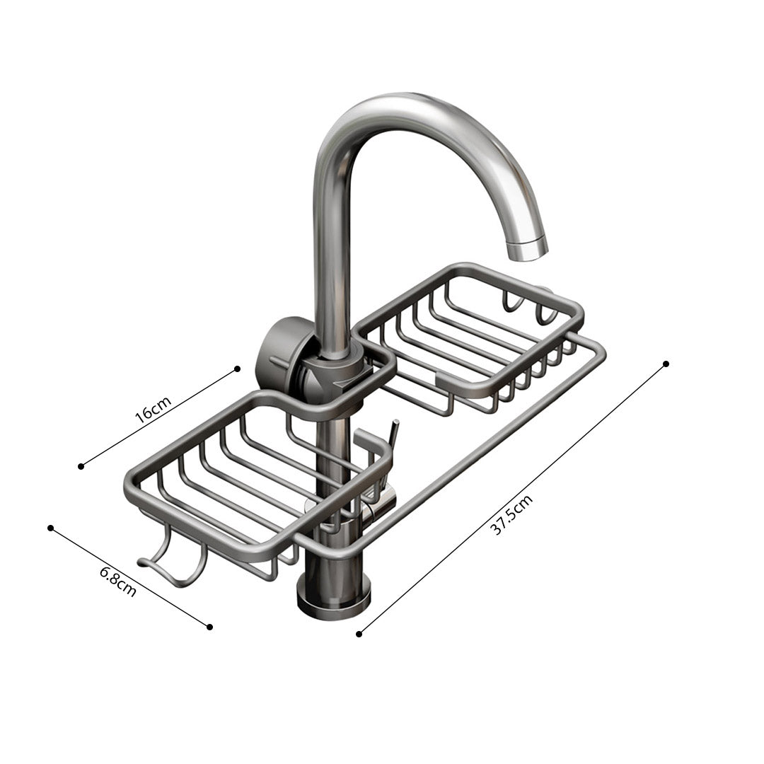 SOGA 2XDark Grey Kitchen Sink Organiser Faucet Soap Sponge Caddy Rack Drainer with Towel Bar Holder