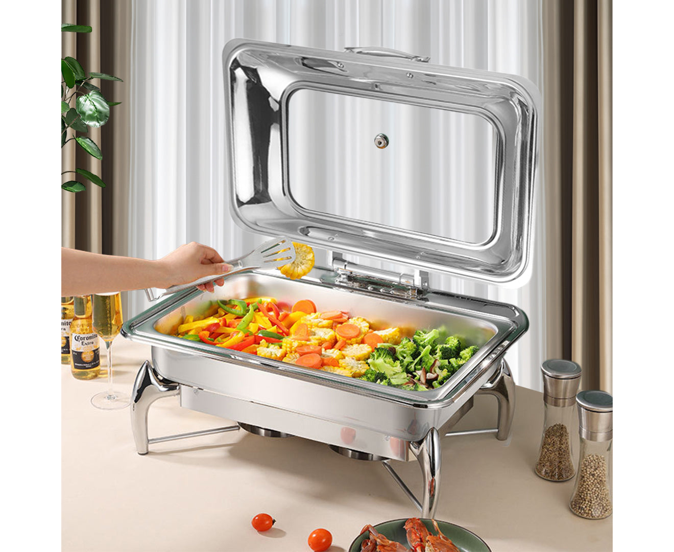 SOGA 2X Stainless Steel Rectangular Chafing Dish Tray Buffet Cater Food Warmer Chafer with Top Lid