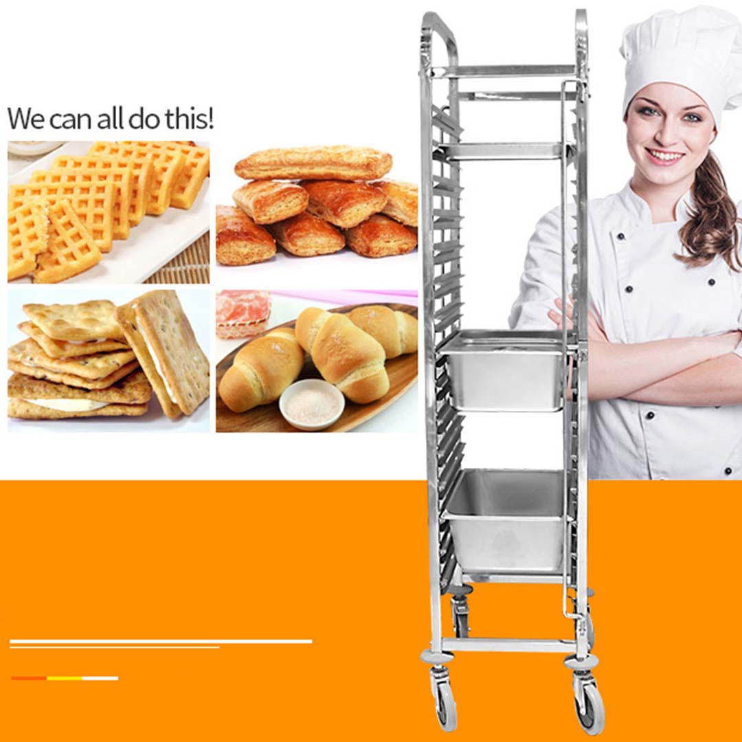 SOGA 2X Gastronorm Trolley 16 Tier Stainless Steel Bakery Trolley Suits GN 1/1 Pans