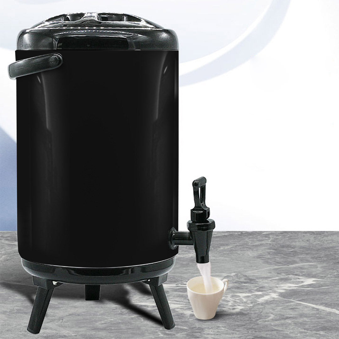 SOGA 4X 14L Stainless Steel Insulated Milk Tea Barrel Hot and Cold Beverage Dispenser Container with Faucet Black