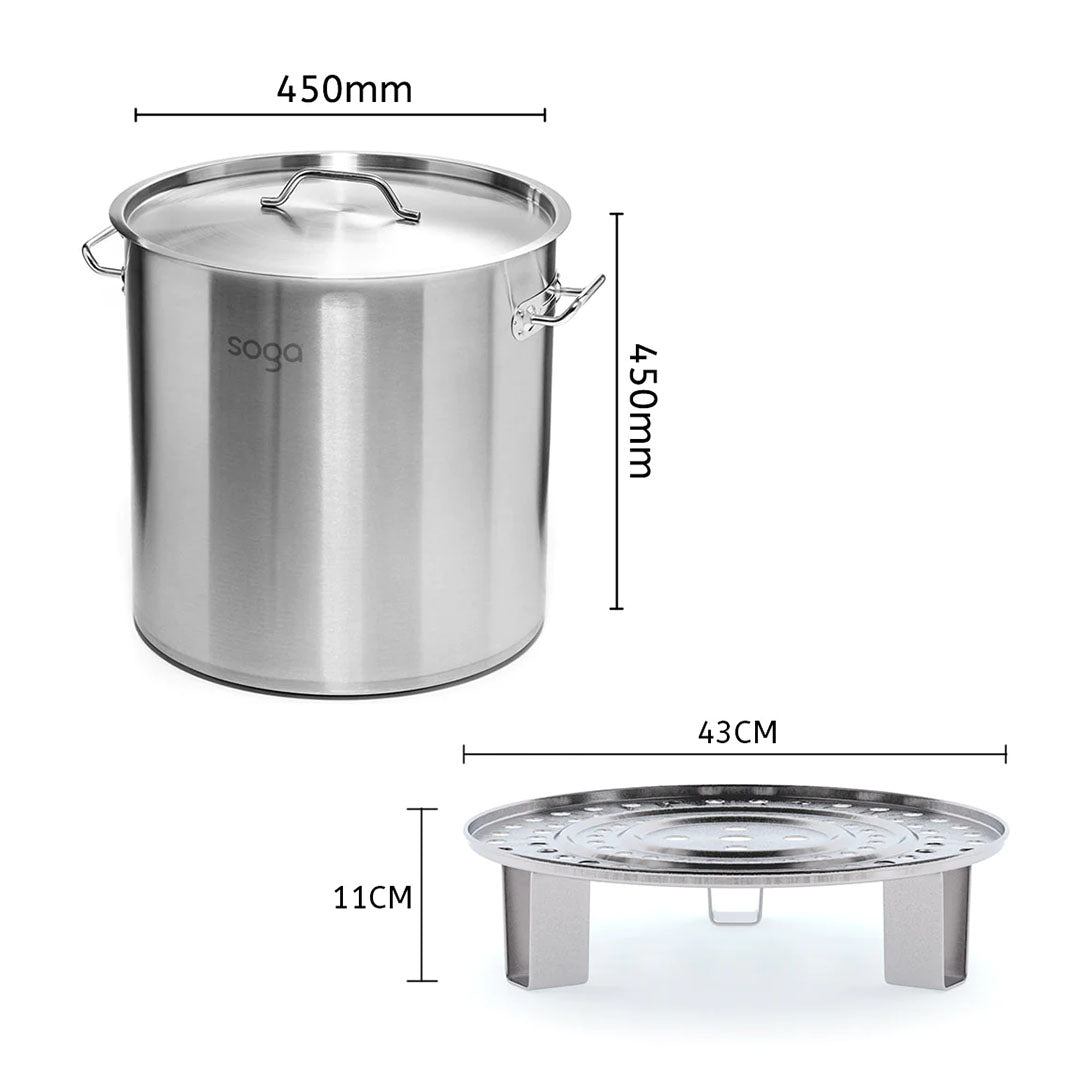 SOGA 50L Stainless Steel Stock Pot with Two Steamer Rack Insert Stockpot Tray