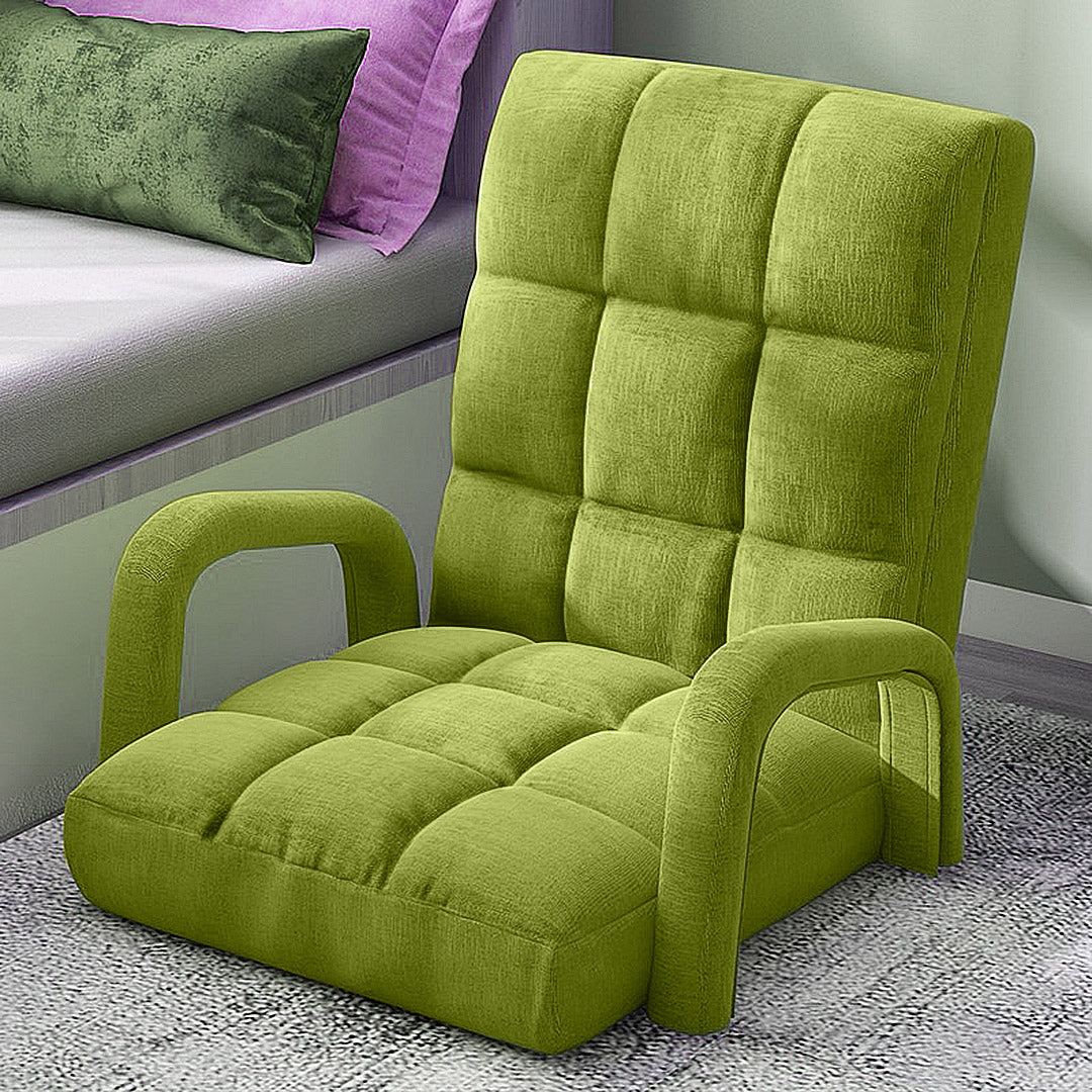 SOGA 2X Foldable Lounge Cushion Adjustable Floor Lazy Recliner Chair with Armrest Yellow Green