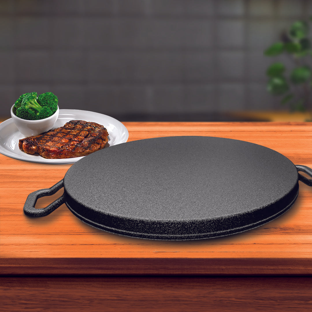 SOGA 28cm Ribbed Cast Iron Frying Pan Skillet Coating Steak Sizzle Platter