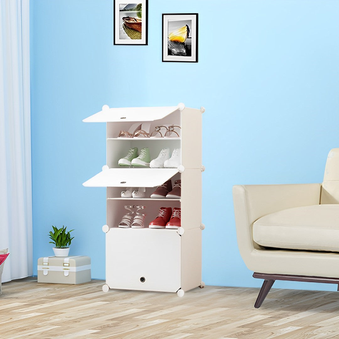SOGA 5 Tier White Shoe Rack Organizer Sneaker Footwear Storage Stackable Stand Cabinet Portable Wardrobe with Cover