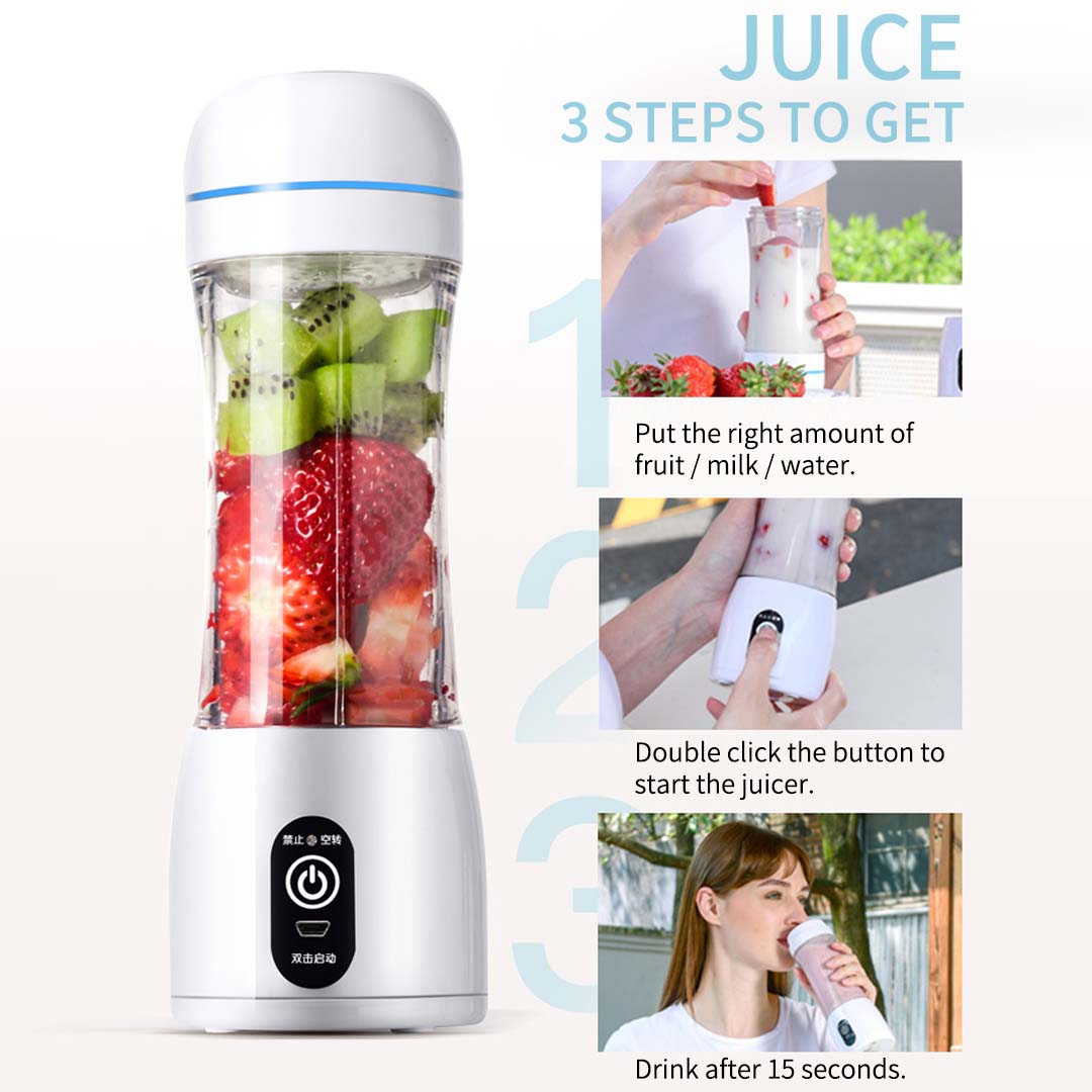 SOGA 2X 380ml Portable Mini USB Rechargeable Handheld Fruit Mixer Juicer White