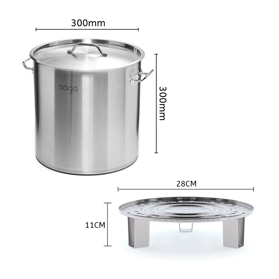 SOGA 21L Stainless Steel Stock Pot with One Steamer Rack Insert Stockpot Tray