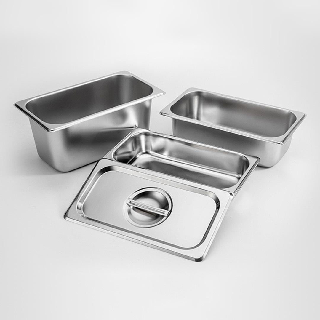 SOGA 6X Gastronorm GN Pan Full Size 1/3 GN Pan 6.5 cm Deep Stainless Steel Tray With Lid