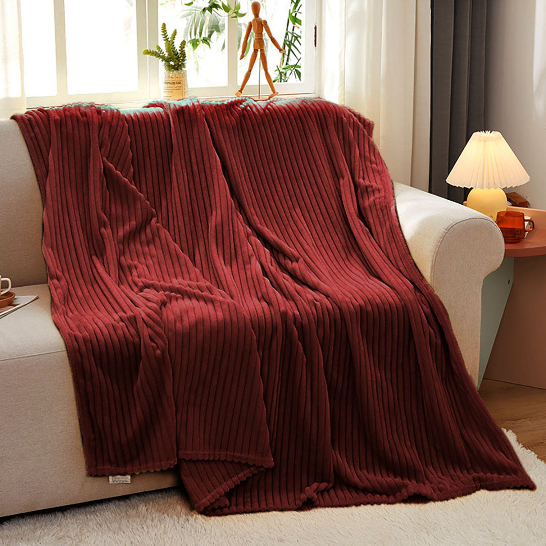 SOGA 2X Burgundy Throw Blanket Warm Cozy Striped Pattern Thin Flannel Coverlet Fleece Bed Sofa Comforter