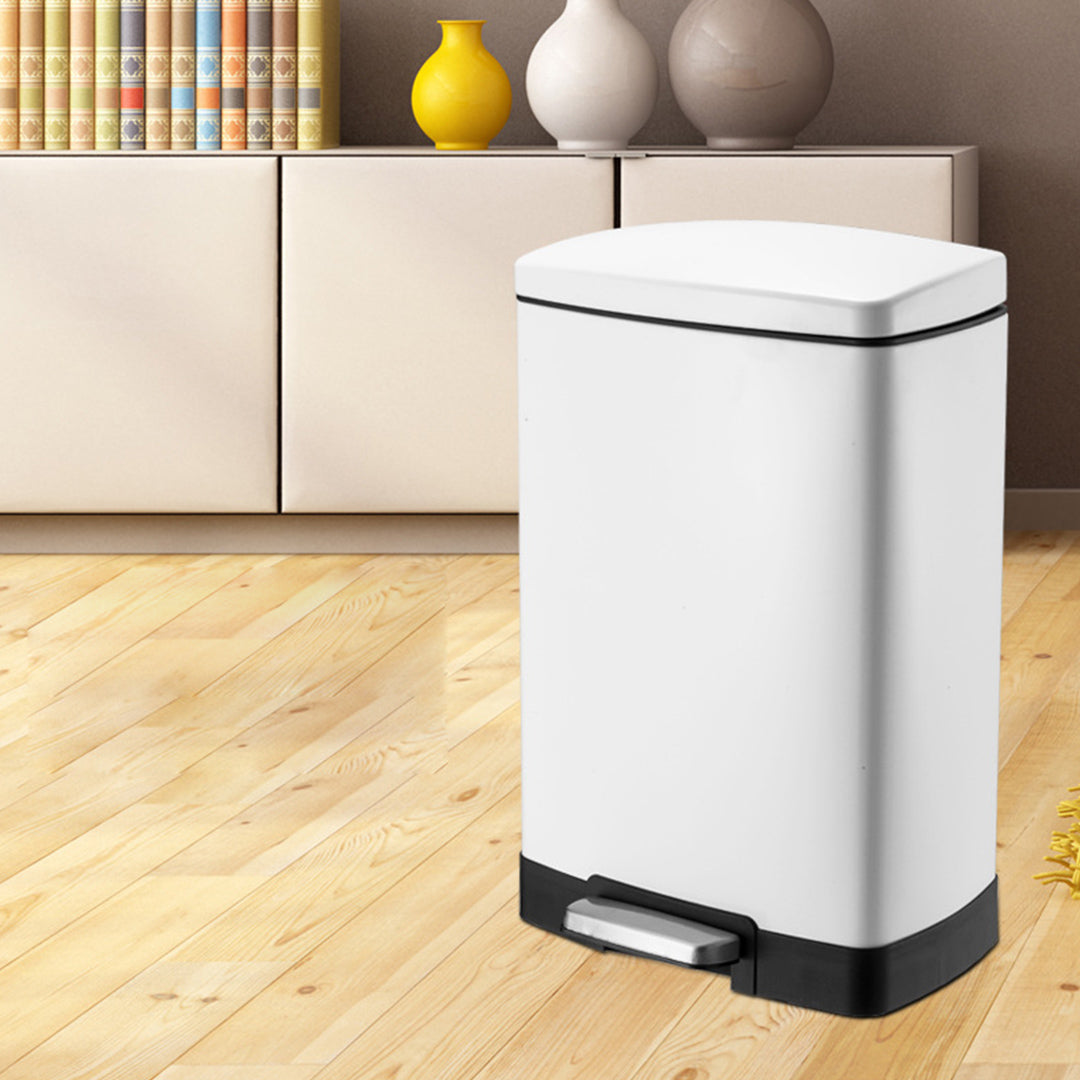 SOGA 4X Foot Pedal Stainless Steel Rubbish Recycling Garbage Waste Trash Bin Rectangular Shape 12L White
