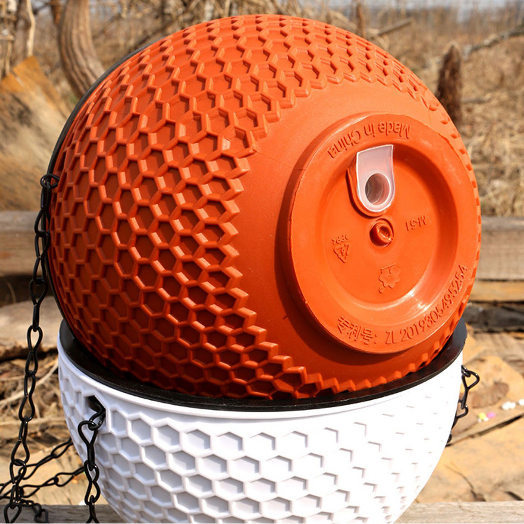 SOGA 2X Red Medium Hanging Resin Flower Pot Self Watering Basket Planter Outdoor Garden Decor