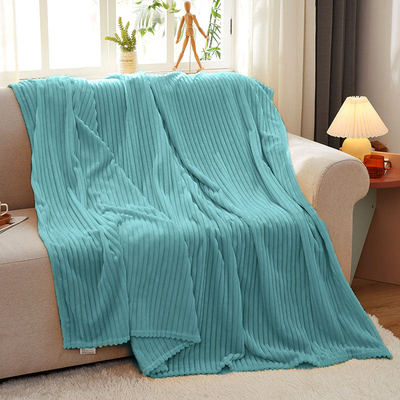 SOGA 2X Sky Blue Throw Blanket Warm Cozy Striped Pattern Thin Flannel Coverlet Fleece Bed Sofa Comforter
