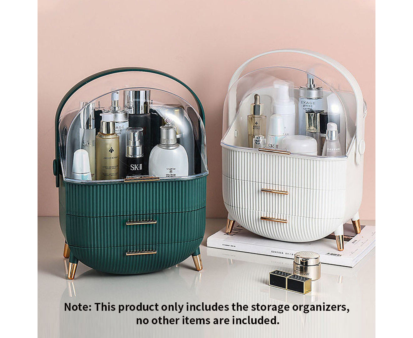 SOGA White Cosmetic Jewelry Storage Organiser with Antler LED Light Mirror Tabletop Vanity Set