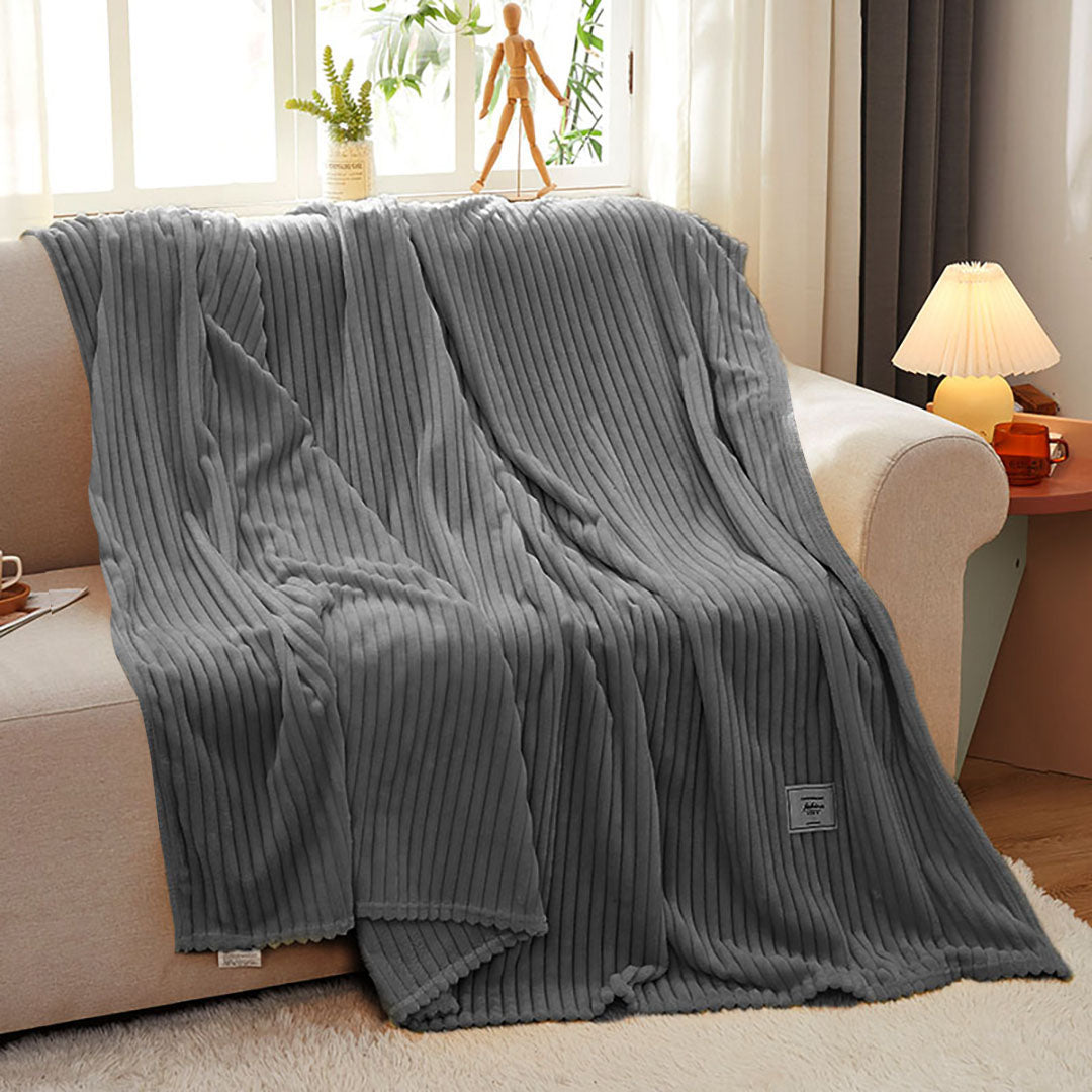 SOGA 2X GreyThrow Blanket Warm Cozy Striped Pattern Thin Flannel Coverlet Fleece Bed Sofa Comforter