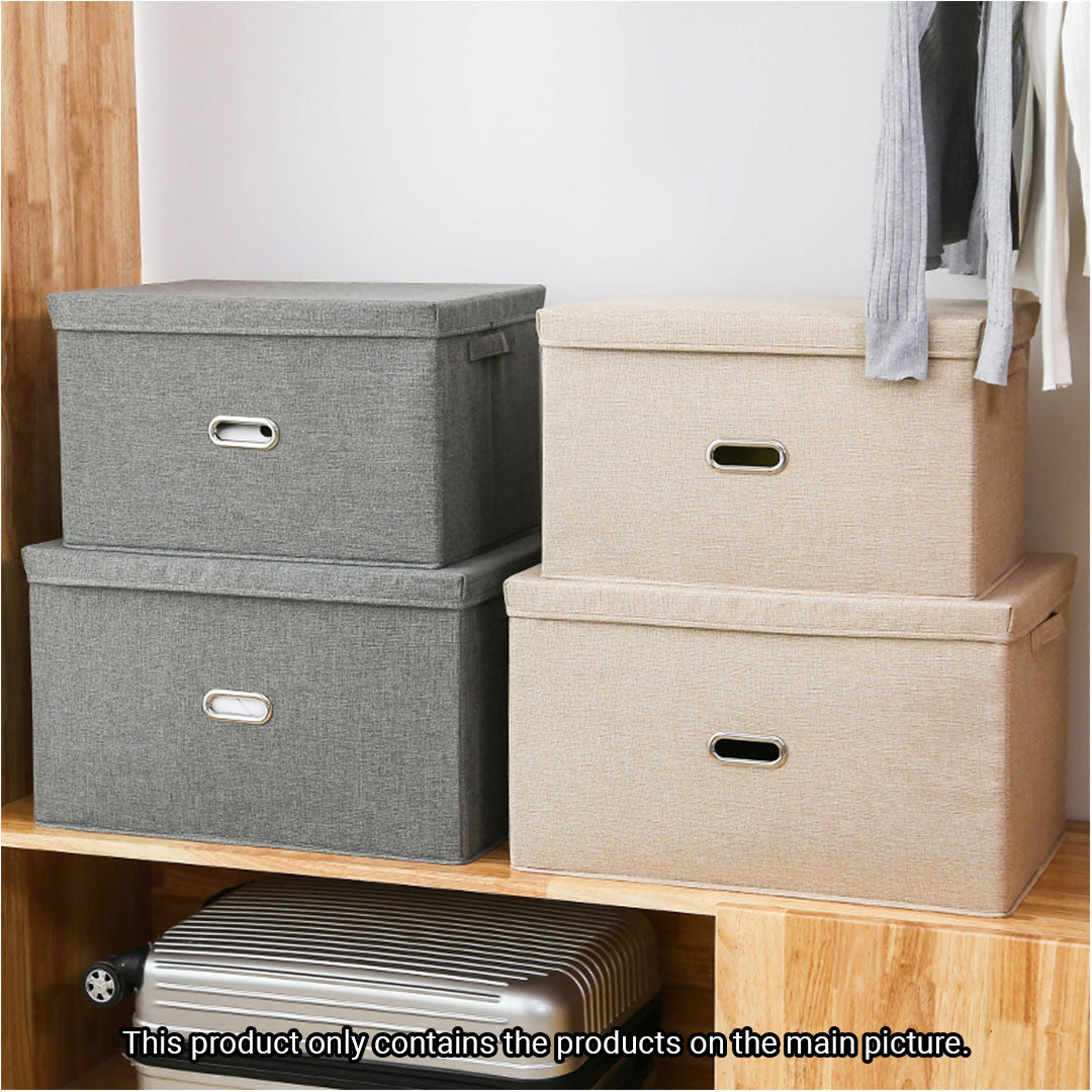 SOGA 2X Grey Large Foldable Canvas Storage Box Cube Clothes Basket Organiser Home Decorative Box
