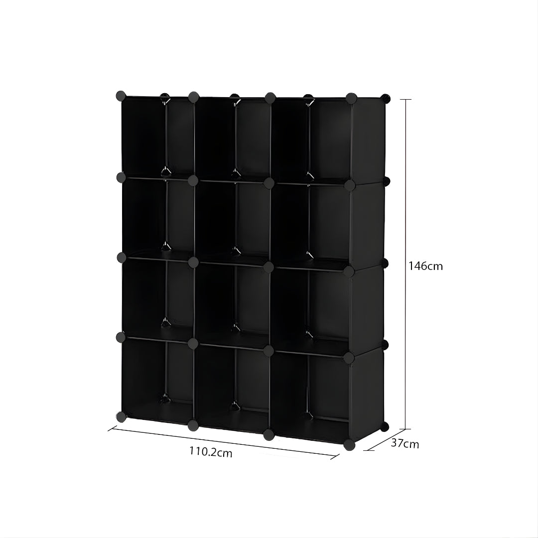 SOGA 4 Tier 12-Cube Black Portable Wardrobe Divide-Grid Modular Storage Organiser Foldable Closet