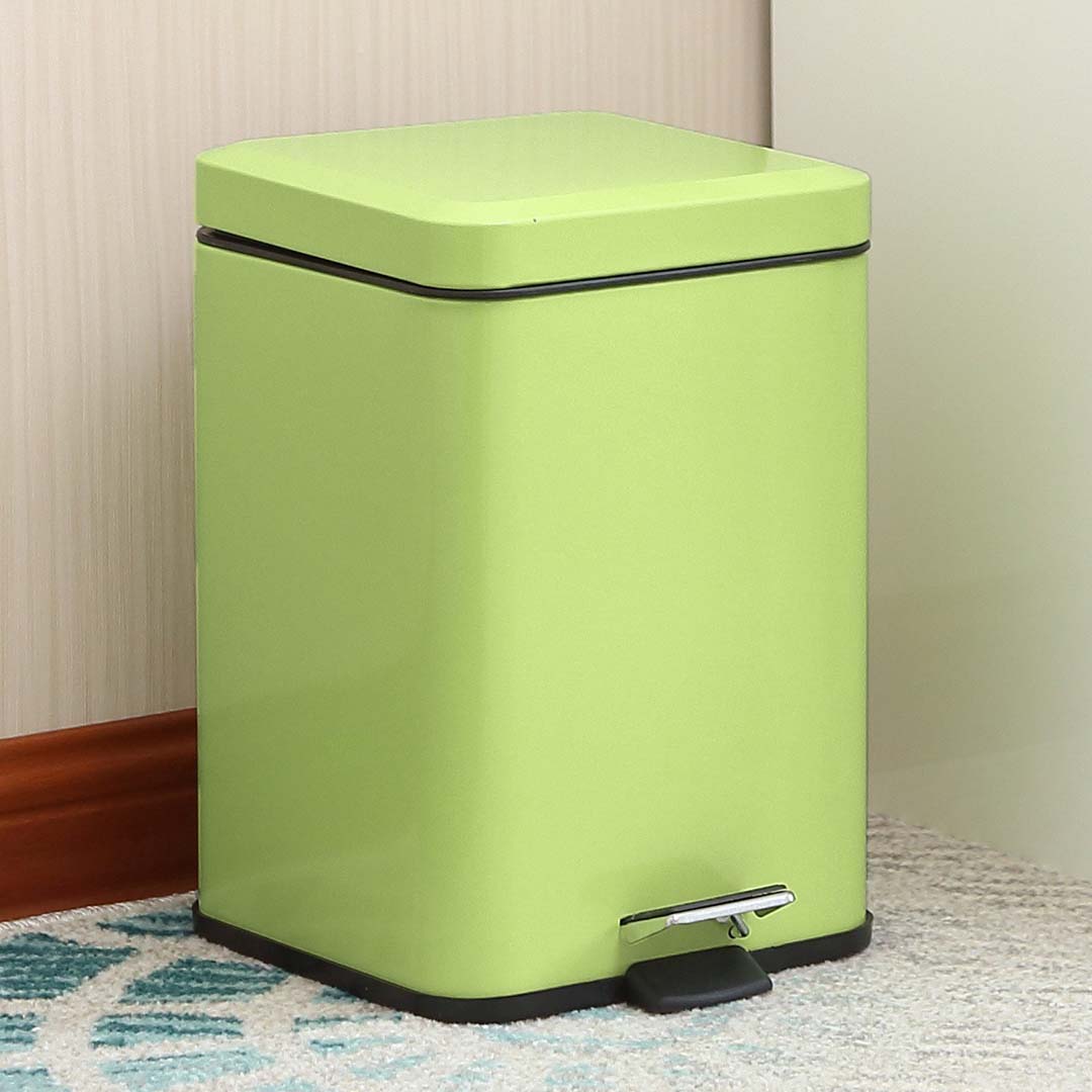 SOGA Foot Pedal Stainless Steel Rubbish Recycling Garbage Waste Trash Bin Square 12L Green