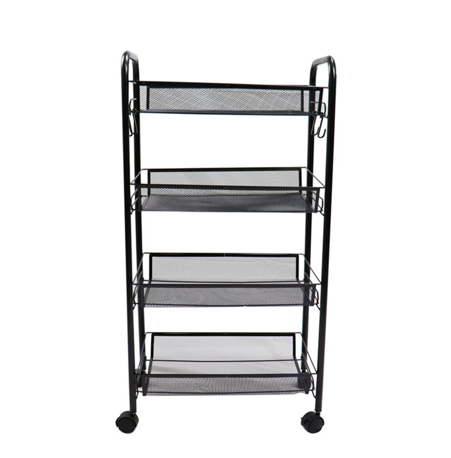 SOGA 2X 4 Tier Steel Black Bee Mesh Kitchen Cart Multi-Functional Shelves Portable Storage Organizer with Wheels
