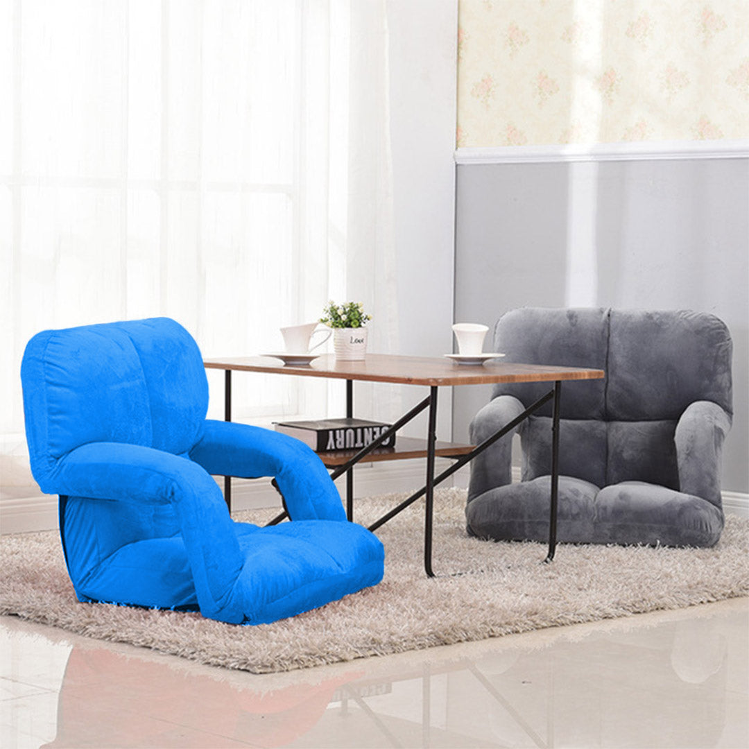 SOGA 2X Foldable Lounge Cushion Adjustable Floor Lazy Recliner Chair with Armrest Blue